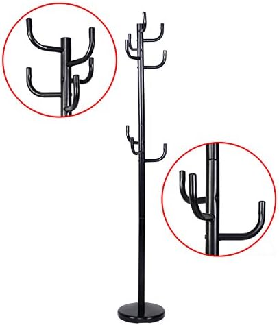 PROSPERLY U.S.Product New Metal Coat Rack Hat Stand Tree Hanger Hall Umbrella Holder Hooks Black