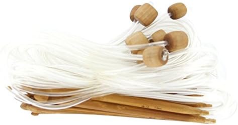 Danyoun 12pcs Afghan Tunisian Bleached Bamboo Carpet Crochet Hooks Needles Crochet Hooks Set with Adjoined Plastic Cable for Maximum Project Flexibility