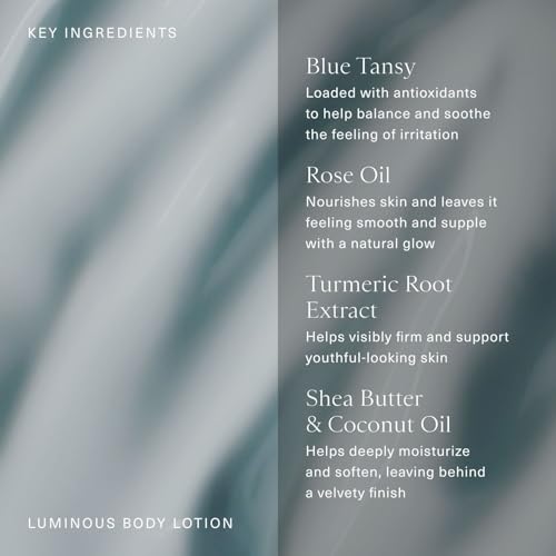 Oak Essentials Luminous Body Lotion, Hydrating Body Lotion for Women with Blue Tansy, Rose Oil, Shea Butter and Coconut Oil, Lightweight Moisturizer for Dry and Sensitive Skin, 10.1 Fl Oz