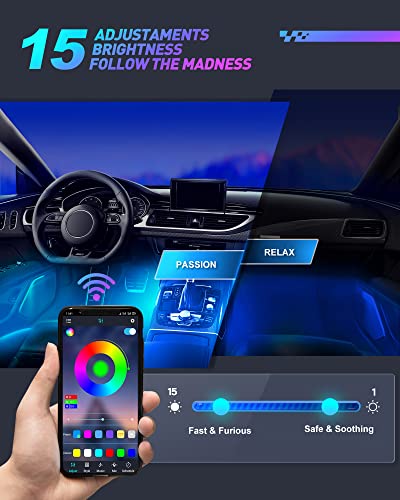 LED Lights for Car, NOVSIGHT Interior Car Lights 72 LED 16 Million Colors with APP and Remote Control Music Sync Color Change RGB, LED Lighting Kits with Car Charger, Car Decor Accessories DC 12V