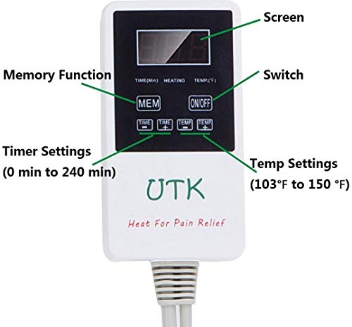 UTK Far Infrared Tourmaline Heating Pad for Back Pain Relief - Infrared Therapy for Cramps - Medium T-Pro (31" X 21"), Temp Settings, Auto Off and Travel Bag Included - Thumbnail 6