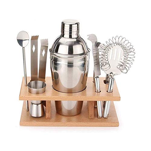 LKNJLL Barkeeper Kit mit stilvollem Bambusstandplatz, 9 Stück Cocktail Shaker Set for Mixed Drink, professionelle…