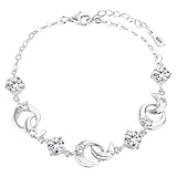 EleQueen 925 Sterling Silver Round CZ Moon Star Bracelet Chain, 6.9