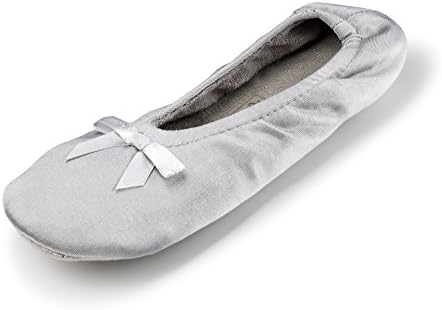 Cartoon Club Satin Ballerina House Slippers For Girls w/Soft Cotton Terry Lining- Cute Ballet Indoor Shoes For Kids Silver Size M