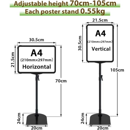 Newzealkids 6 Pack A4 Adjustable Sign Stand, Reusable Business Menu Advertising Sign Holder, Display Stand for Vertical and Horizontal View, Black