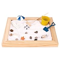 Deluxe Wooden Zen Sand Garden with Beach Toys, Shells, Rocks, Sand, and Rake (Model# RG-005)