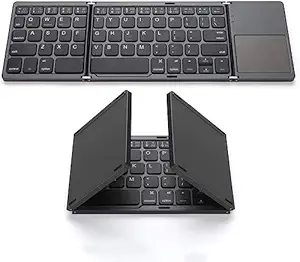 HiperAds Portable Wireless Bluetooth Folding Keyboard, Ultra Slim Pocket Size, Rechargeable, for iOS, Android & Windows Tabs, Smartphones, with User Manual & USB Charging Cable