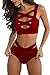 Prograce Women's Sexy Criss Cross High Waisted Bandage 2PCS Bikini Set, L Wine