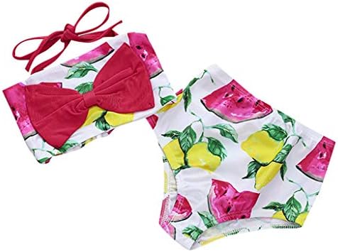 Two Piece Summer Swimsuit for Little Girl Bikinis Floral Printed Bow Halter Vest Beach Sport Swimwear Gift
