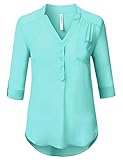 NINEXIS Women's Henley Buttoned Blouse with Flap Pockets (S-3XL / 22 Colors)