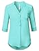NINEXIS Women's Henley Neck 3/4 Sleeve Chiffon Blouse with Two Pockets S-3XL (19 Colors)