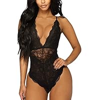 Aranmei Women Deep V Sexy Lace Bodysuit Snap Crotch Lingerie Teddy Underwear