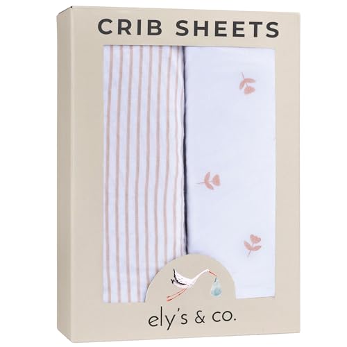 Ely’s & Co. Crib Sheets Baby Girl Fitted Crib Mattress Sheet Set, 2 Pack, 100% Jersey Knit Cotton, Infant and Toddler Nursery Bedding, Pink Tulip Collection, 28” x 52”