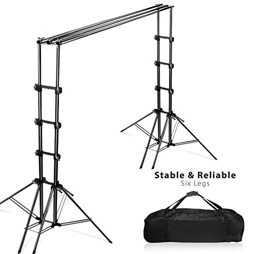 Julius Studio Double Stable 10 x 8.5 ft Photography Triple Backdrop Support System Kit with 6 Leg Support Stands, Extendable Cross Bar, and Carry Bag, JSAG443