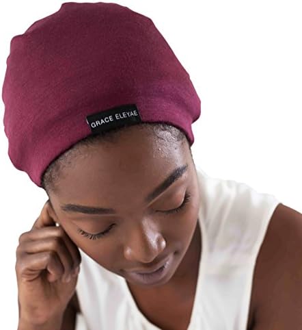 Grace Eleyae Women's [Slap] Satin-Lined Sleep Cap, Tam Hat Beanie Small Wine Red