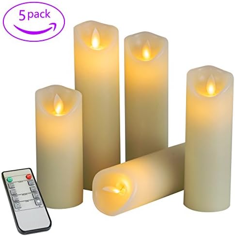 Flickering Flameless Candles,Flicker Timer Remote Real Wax Led Pillar Candles by Rommdle with Height 4" 5" 6" 7" 8" Set of 5 (Ivory Color)