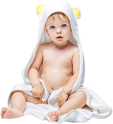 QuietSound Extra Soft Baby Bamboo Hooded Towel with Bear Ears, Organic and Hypoallergenic Water Absorbent, Great for Sensitive Skin, Keeps Baby Dry and Warm, Sized for Infant and Toddler, Boys &amp; Girls