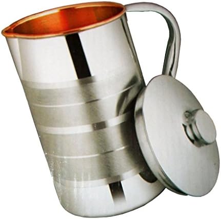 JAI GURU JI Pure Copper Luxury Jug Drinkware Accessory for Ayurvedic Healing Outside Steel Inside Copper,Capacity 1.5 Ltr