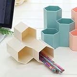 AhfuLife Hexagon Makeup Brush Vase Pen Holder Pink Multifunction view 4