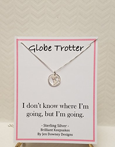 Globe Trotter Travel Quote Sterling Silver World Necklace