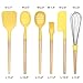 Silicone Cooking Kitchen Utensil Set 6PCS - Nonstick Heat Resistant Cooking Tool with Natural Wooden Handles, Balloon whisk, Slotted Spoon, Soup Ladle, Spatula, Long Scraper and Pastry Brush