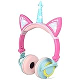 Nice2Mitu Cat Ear Kids Headphones for Boys Girls Tablet School Supplies,Foldable Over On Ear Girl Headphones, Led Glowing Headphones for Kids Toddlers Travel Birthday Gifts (Pink)