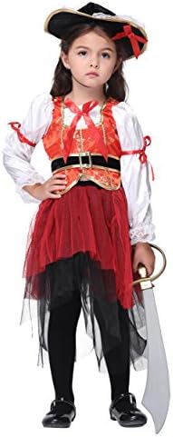 Girlscos Girl's Pirate Costume 3 Piece Suit Kids Halloween Cosplay Costumes Small Red