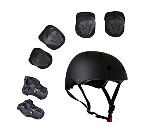 IPurpleBTS 7 Pieces Helmet Protective Gear Set Safety Pads Set for Roller Scooter Skateboard Bicycle(3-8Years Old) (Color : Black)