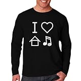 I Love House Music Retro DJ Trance Party Men's Long Sleeve T-Shirt NEW Black L