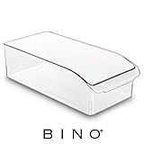 BINO Refrigerator, Freezer and Pantry Cabinet Storage Drawer Organizer Bin, Clear and Transparent Plastic Nesting Container for Home and Kitchen with Built-In Pull Out Handle, Small