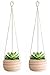 Mkono Ceramic Hanging Planter Macrame Plant Holder 5 Inch Cute Succulent Cactus Pot with Cotton Rope Hanger for Indoor Outdoor Decor, 2 Pack