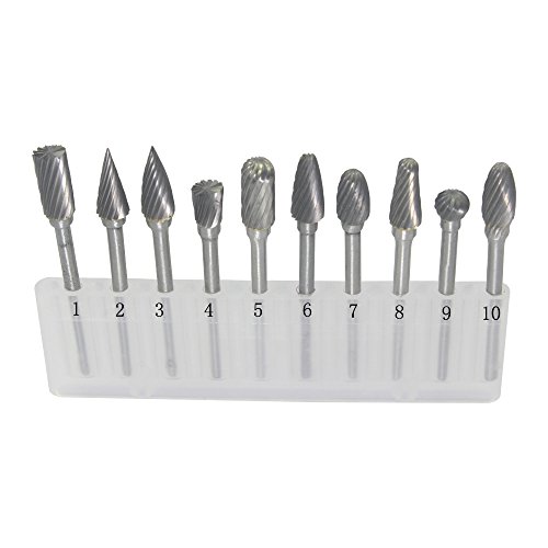 10pcs Single Cut 1/8in. Shank Tungsten Carbide Rotary Burr Fit Dremel