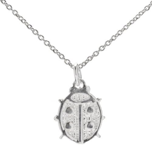 Sterling Silver Silver Tone Flat Ladybug Pendant Necklace, 18 Inches