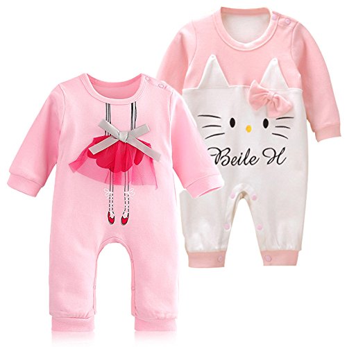 Monvecle Unisex-Baby 2 Pack Cotton Coverall Bodysuit One Piece Jumpsuit Romper Cute Cat 12-18m
