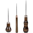 UtySty 3 Pack Scratch Awl Tool with Wooden Handle Gourd Shape Pin Punching for Leather Punch Hole Craft Repair Shoes Sewing Crochet DIY Handmade Stitch