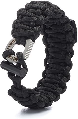 Paracord Bracelet - Survival WRAPS Emergency Paracord Bracelet - Adjustable-Size Paracord Bracelet with Fire Starter, Compass, and more! (Pink/Black)