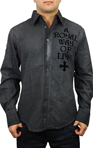 Rebel Spirit Men's Crystal Fleur Button Up Woven Shirt S Grey