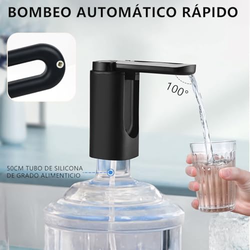 MXHIGO Dispensador de Agua Garrafón Plegable con 3 Modos y Luz LED, Bomba de Agua de Inalámbrica Recargable Portátil, Despachador de Agua Automático Rápido para Botellas de Galón de 4.5L a 20L