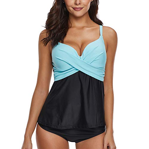 GWELL-Frauen-Vintage-Elegant-Badeanzug-Tankini-Plus-Size-Einteiler-Zweiteiliger-Push-up-V-Ausschnitt-Schwimmanzug-Mehrfrbig-Bademode