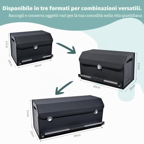 XCF Car Trunk Organizer, Push-Pull Handle, Folding Leather 2 Compartments Car Trunk Organizer, Suitable for All Types SUV, Minivan (Black)