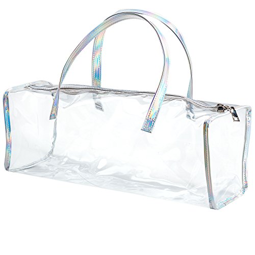 Family Size Travel Toiletry Case - Clear PVC Luggage Organizer Bag for Men and Women - Large (Silver Hologram)