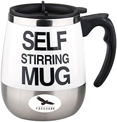 Outamateur Automatic Electric Stirring Coffee Mug Double Layer Stainless Steel Self Stirring Auto Coffee Mugs Self Mixing Cup for Morning, Office, Travelling (450ml/15.2oz) (White)