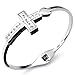 KONOV Womens Cubic Zirconia Stainless Steel Bracelet, Cross Heart Cuff Bangle, Silver