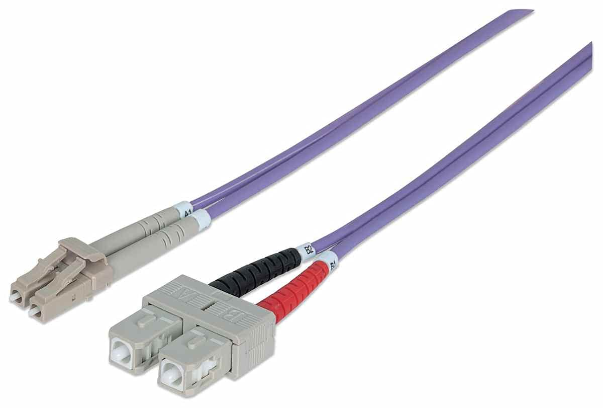 Fibre Optic Patch Cable, Duplex, Multimode, LC/SC, 50/125 µm, OM4, 1 m, LSZH, Violet, Lifetime Warranty
