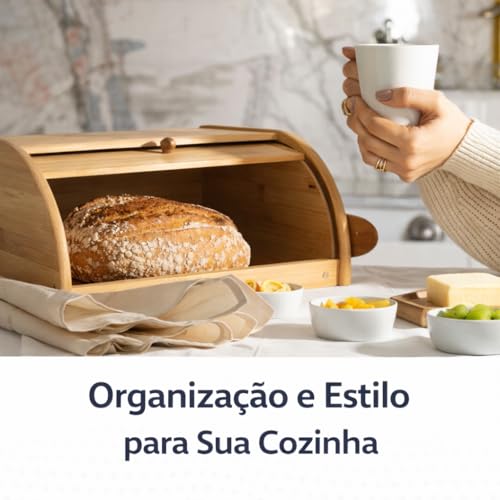 Porta Pão de Bambu Tampa Retrátil 40x27x16 cm Organizador para Bancada Armazena Pães e Bolos Abertura Deslizante Compacta Estrutura Natural Resistente para Cozinha e Mesa Posta