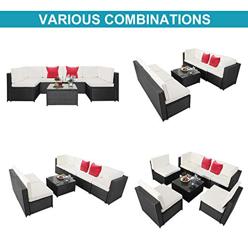 image for M/W M & W M&W 7 Pieces Patio Sofa Set, PE Wicker Rattan Outdoor Sectio