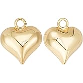 Beebeecraft 10Pcs 3D Heart Charms 18K Gold & 925 Sterling Silver Plated Heart Dangle Pendant Charms for Jewelry Making Necklace