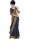 IndusDiva Women's Blue Handloom Cotton Saree