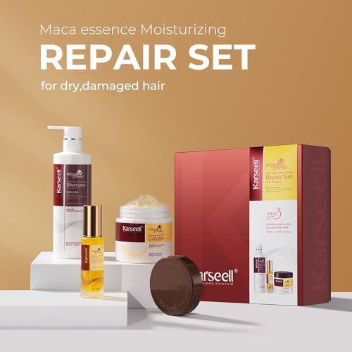 Karseell Collagen Hair Treatment Deep Repair Conditioning Mask, Shampoo and Argan Oil Set for Dry Damaged Hair of All Types - 16.9floz + 16.9floz + 1.69floz