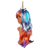 MeGaLuv Luxury Hairpiece Horn Headband Halloween Rainbow Wig Perfect for Party Decoration or Cosplay Costume (Gold Rainbow)